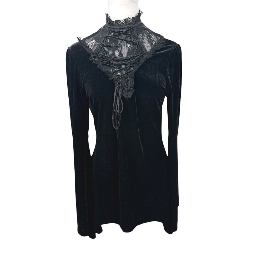 Killstar Mini Dress Womens L Black Velvet Lace Gothic Witchy Wicked Skater Emo